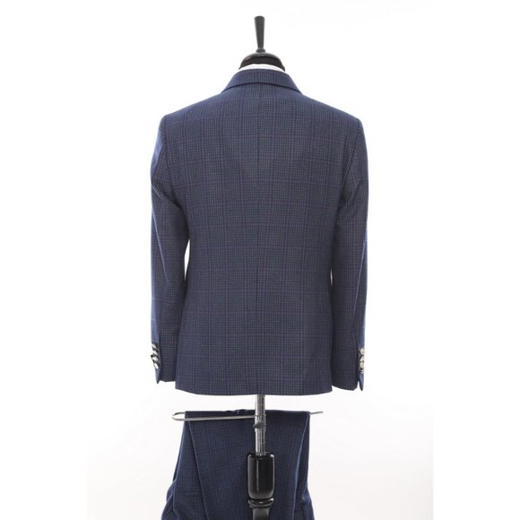 Derman Double Breasted Navy Check Suit 2 Piece Suit - Picture 4 of 6